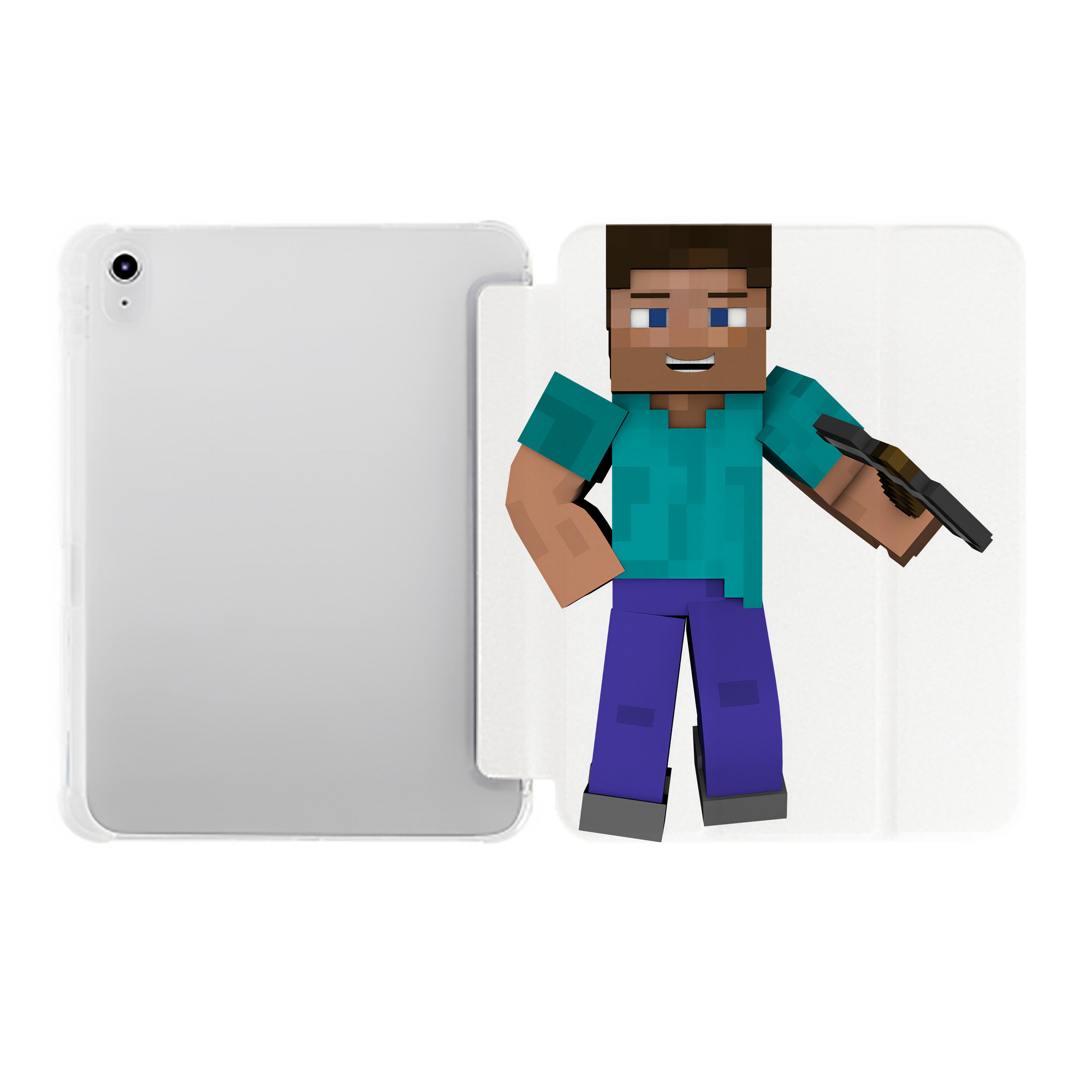 （画像用） マインクラフト ブロックの世界 Minecraft MC Block world IPad ケース ペン収納付き 三つ折りスタンド PUレザー×シリコン 対応機種9.5/10.5/10.9インチ